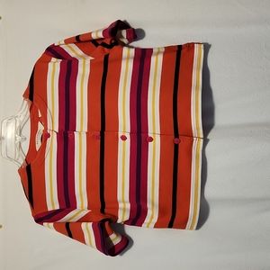 Short sleeved, button front, striped knit top